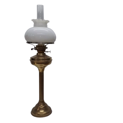 Antique Victorian brass oil lamp with the original white glass shade and chimney. 