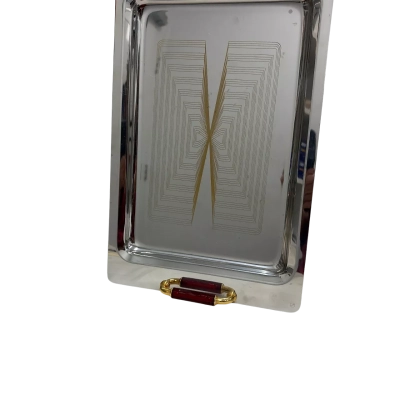 Vintage Italian SS serving tray with gold design 
