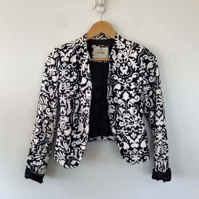 Jorge Black White Pattern Blazer Size 8 