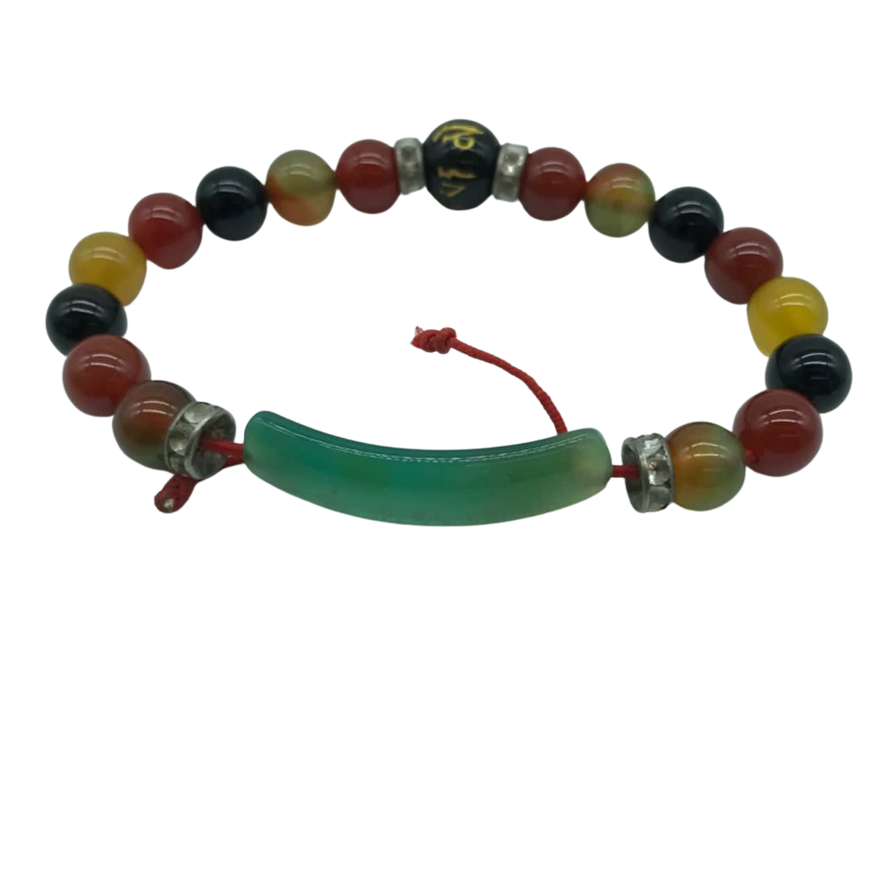 Womens Jade Bracelet Multicoloured with Tibetian Character Engraved