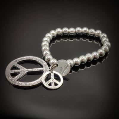 Silver Look (63.5g Weight) Stretch Bracelet By Cat Hammill Featuring Peace Sign   11512863
