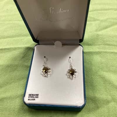 Sterling silver and stone earrings in box jb