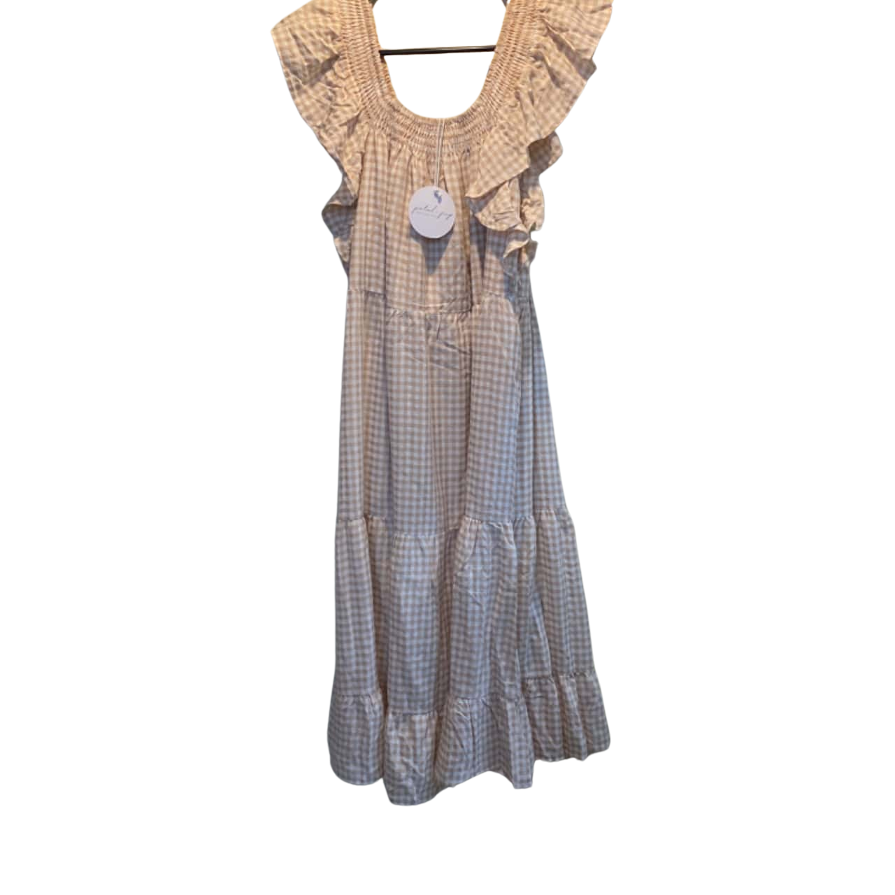 Petal + Pup Womens Size 8 Midi Dress Beige / Gingham / White (s)