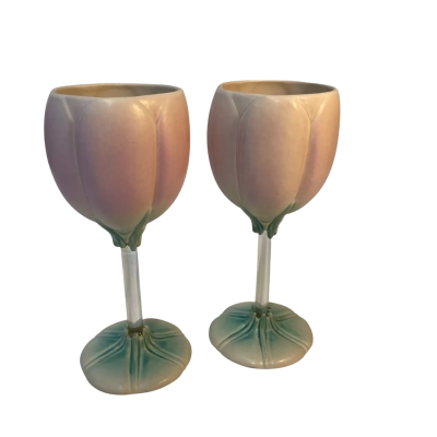 Art Nouveau tulip wine glasses Newman ceramic works