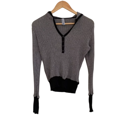 Just Jeans Womens  Size M Button Up Top / Long Sleeve Top Black  / Striped / White 