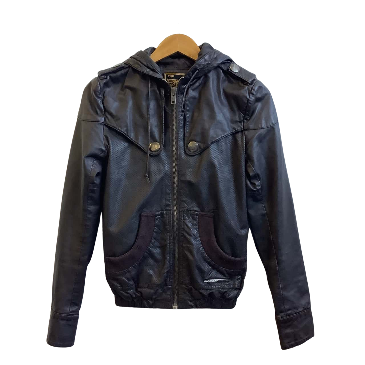 Superdry Womens Size XSS 100 Leather Hood Jacket Brown(s)