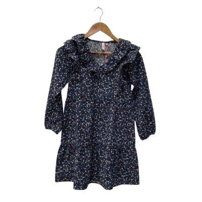 Vera Moda Long Sleeve Short V-Neck Dress Kids  Size 10Yrs /140 Navy Blue / Pattern 
