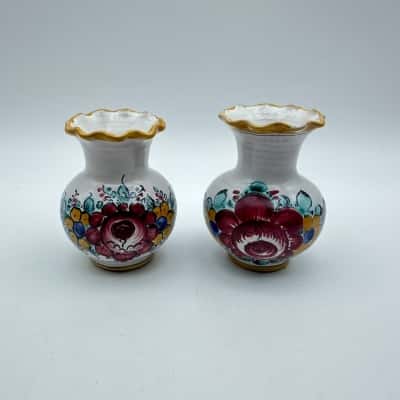2  Tupesy Czechoslovakia Small Floral Vases