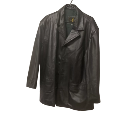 Mens Trench Size XXL Leather Jacket Black  