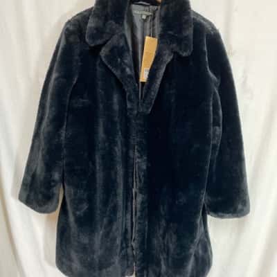Liz Jordan Black Faux Fur Coat Size 14