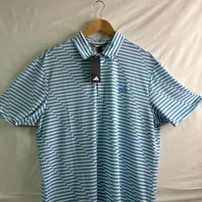 Adidas Mens  Size XL Short Sleeve Shirt Blue / Striped / White 
