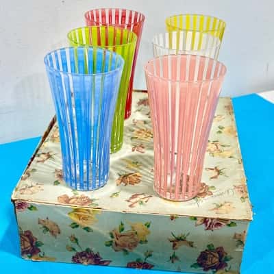 Vintage Striped Glasses x 6 