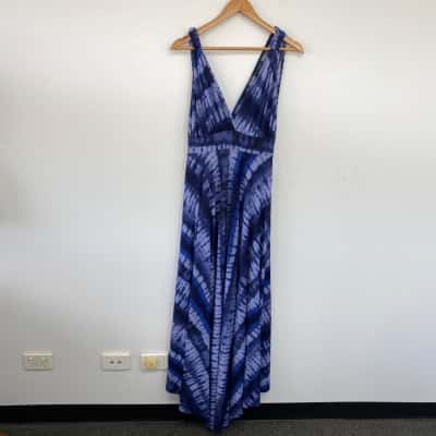 FillyBoo Blue Shibori Sleeveless Casual Beach Maxi Dress  Size M 