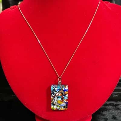 925 Marked Womens Necklace w/ Multicoloured Murano Glass Pendant