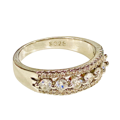 Mini-Circle Clear Stones Lined Silver Ring