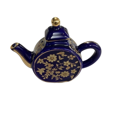 Vintage Mini Teapot Cobalt Blue Gold Floral Porcelain with lid