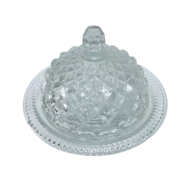 Vintage Glass Butter Dish with Domed Lid