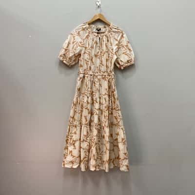 Basque Womens Size 12 Maxi Dress / Short Sleeve Dress Beige / Brown /  Floral (s)