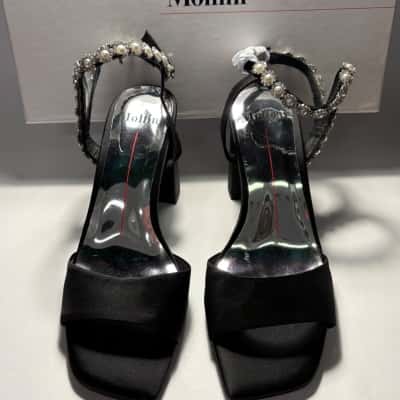 Mollini Size 37 Heels Black Satin Chunky Heels