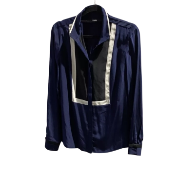 Karl Lagerfeld Womens  Size 34 Long Sleeve Top Blue / White 