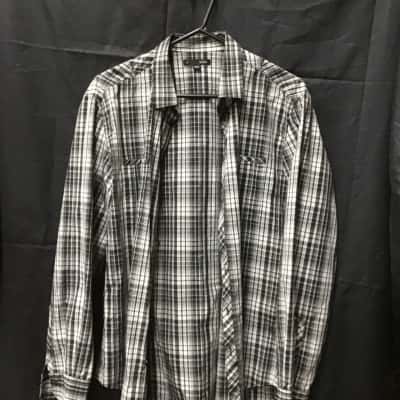 Saba Mens  Size M Checked Shirt / Long Sleeve Shirt Black  / Grey / White 