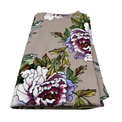 Cotton stretch mix ? spandex.  150 x 156 cm.  Large floral pattern.