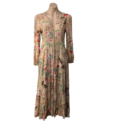 Jaase Womens Size S Brown / Pink / Coral / Green Floral Button up Long Sleeve Maxi Dress 