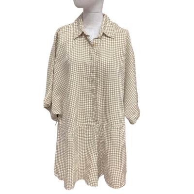  By CW  Size L Short Sleeve Playsuit Brown / Cream / Gingham 