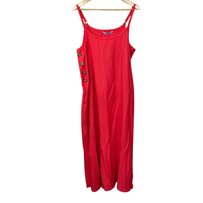 Katies Red Linen-Blend Button Detail Dress Size 16