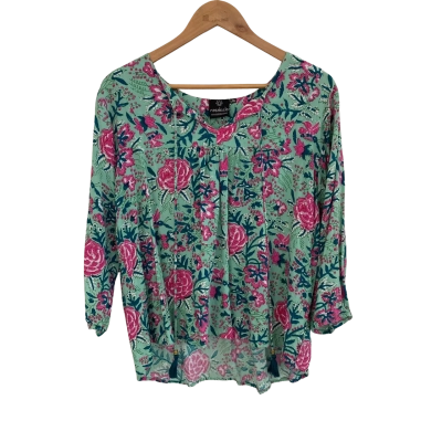 Rasaleela Womens  Size L / XL Long Sleeve Top / V-Neck Top Floral / Multicoloured / Turquoise 