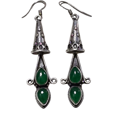  Womens 925 Silver Drop Earrings Green Onyx gemstones