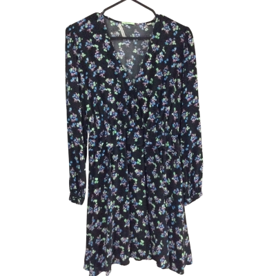 Stay Sunny Womens  Size 36 Long Sleeve Dress / Midi Dress Blue / Floral / Green / Navy Blue / White 