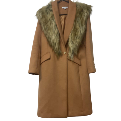  Womens Wayne Cooper Size 10 Orange Winter Coat with Faux Fur 