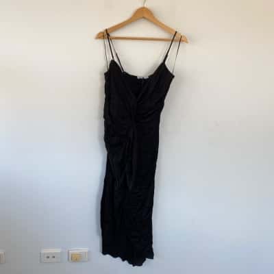 Zara Black Front Split Strappy Midi Dress Size M 
