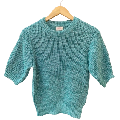 Gorman Size 6 Short Sleeve Top Teal With Metallic Threading