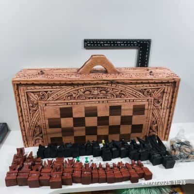 Chess Backgammon Multi Board Game Wooden Carved Hand Made 