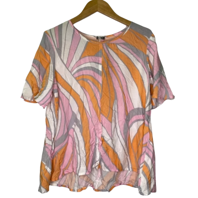 Studio.W Womens  Size 10 Short Sleeve Top Grey / Orange / Pattern / Pink  / White 