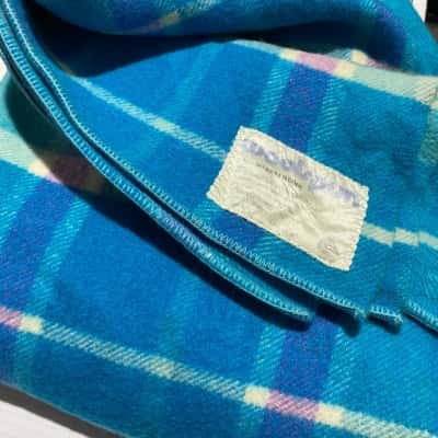 Vintage Woolspun Pure New Wool Blanket Blue Purple 162 x 212 cm 