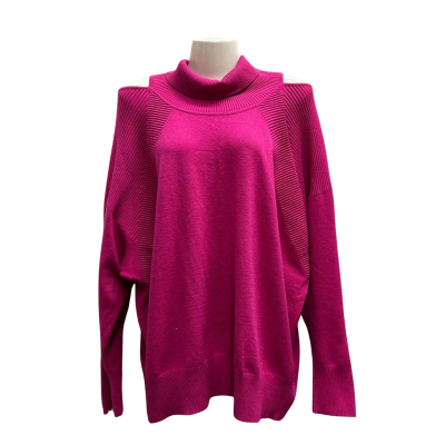 FATE & BECKER Size 18-24 Hot Pink Cold Shoulder Long Sleeve Sweater  