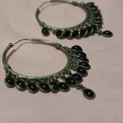 Womens Earrings - large beaded hoops dark stones