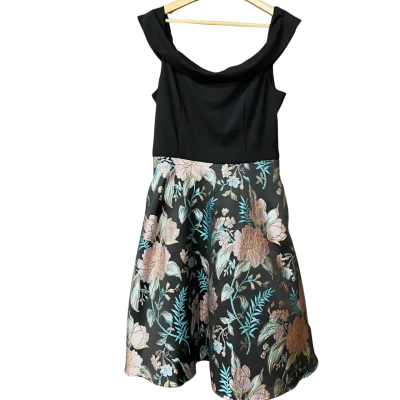 Review Womens Size 16 Green/Pink Floral Jacquard Black Dress