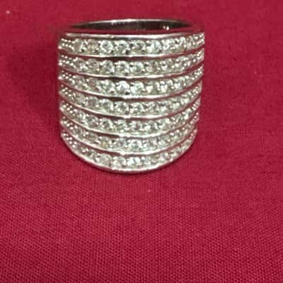  Women's 925 Silver Multi Row Cubic Zirconia Wide Band Ring 