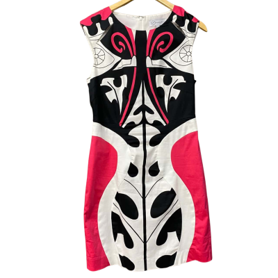 By Nicola Finetti Womens Size 12 Black /Pink /White Retro Pattern Dress 