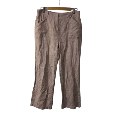David Lawrence Womens Size 12 Light Brown Pure Linen Wide Leg Pants 