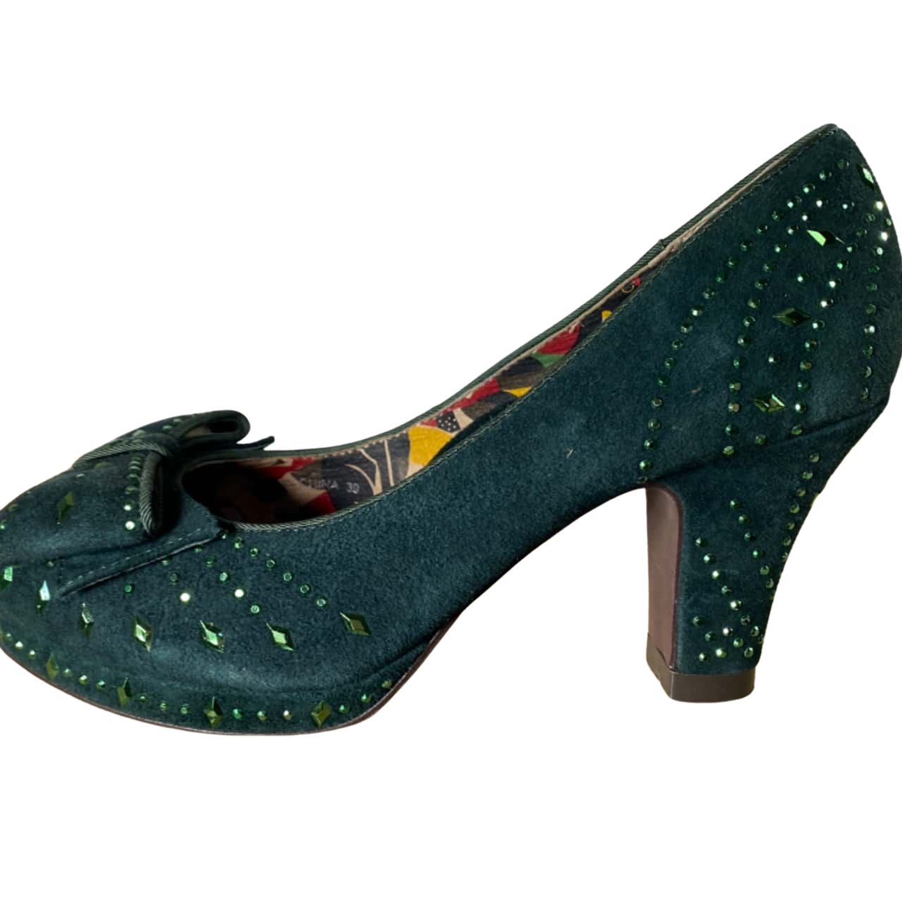 Miss L Fire Womens Embroidered Suede Heels Size 39 Green (s)