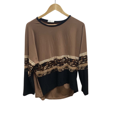 Chico Loco Brown/  Black/ Animal Print Long Sleeve Top Size 14