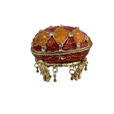 Vintage Faberge Egg Trinket Holder on Gold Tone Stand 