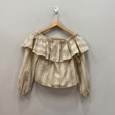 The Fifth Label Womens Boho top  Size XS 3/4 Sleeve Top Black  / Natural / Striped / White 