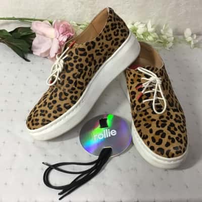 Rollie Derby City Womens Size 39 Black / Brown Leopard Print Leather Lace up Sneakers