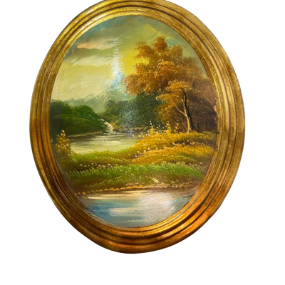 Vintage River  Landscape oil painting.